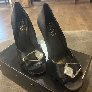 BCBG Black Heels with Floral Embellishment